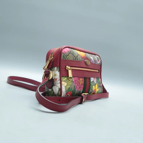 GUCCI Ophidia Red&Brown Canvas Shoulder Bag 500-020125 - Picture 3 of 12